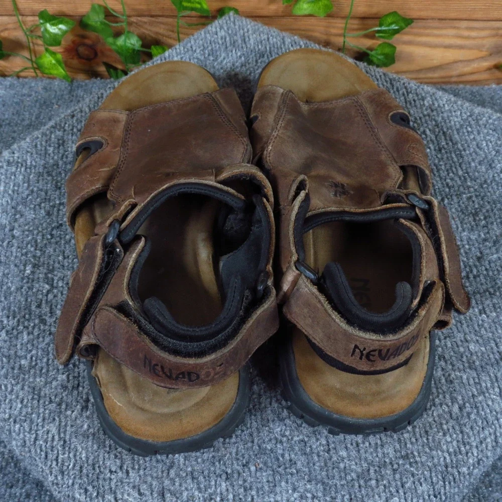 Nevados V6421M-EX Mens Sport Fisherman Sandals Sz 10 Hiking Trail Brown Leather